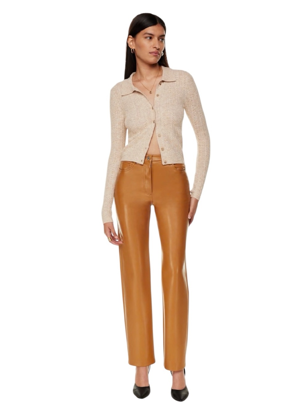 NWT Aritzia Wilfred Melina Faux Leather Straight Leg Pants in Rich Chestnut 4